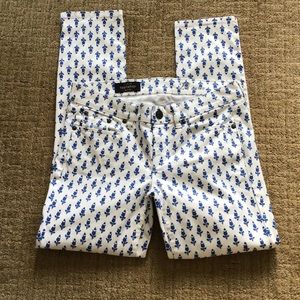 J. Crew White/Blue Thistle Print Toothpick Jeans, Size 27